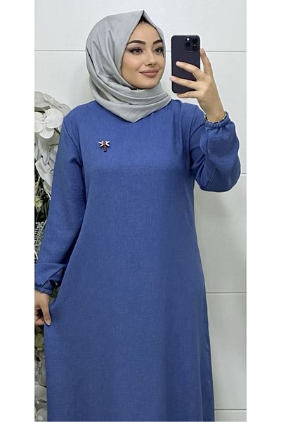 Ebrarengiz Moda ΛΙΝΟ ΓΥΝΑΙΚΕΙΟ ΦΟΡΕΜΑ ΜΕ ΚΑΡΦΙΤΣΑ