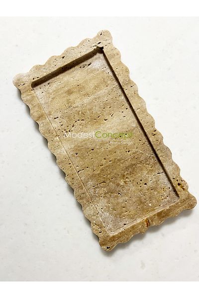 Modestmar Natural Travertine Marble Tray, Bathroom Organizer, Presentation Plate Edge Detailed VC