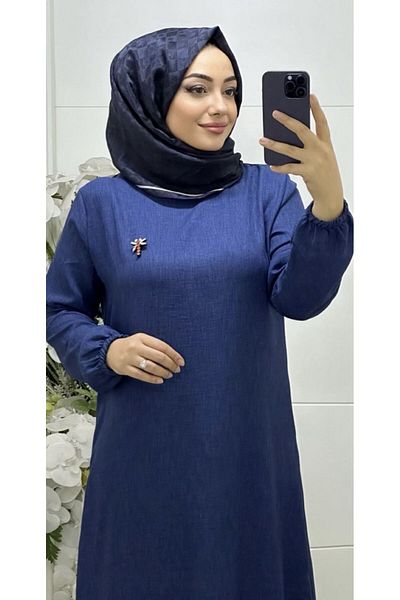 Ebrarengiz Moda BROSCHED LINEN WOMEN'S DRESS