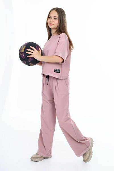 Asortik Kids Girl's 100% Cotton Oversize Half Sleeve Top and Bottom Tracksuit Set