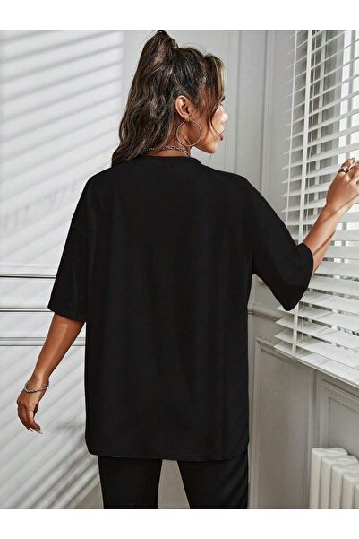 Deocept Moon Printed Black Oversize T-shirt Casual Boyfirend