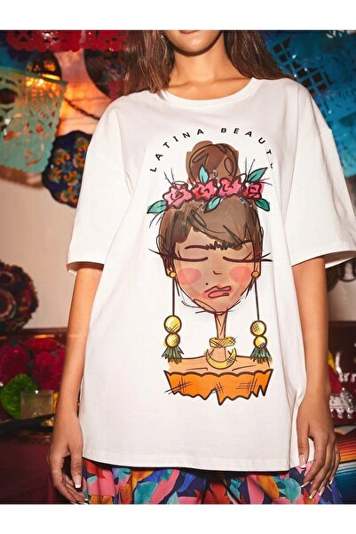 Deocept Latina Love Printed Women's Oversize Salas T-shirt Boyfriend