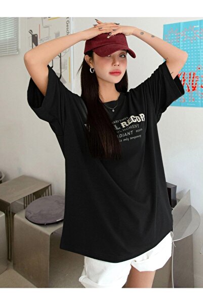 Deocept Μαύρο μπλουζάκι με στάμπα Vernal Record Oversize