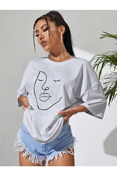 Deocept Face Printed Γυναικείο Oversize Casual T-shirt Boyfriend