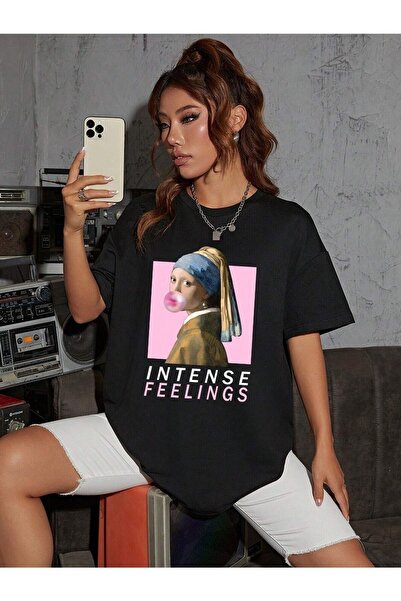 Deocept Girl with a Pearl Earring Printed Oversize T-shirt Casual Boyfirend