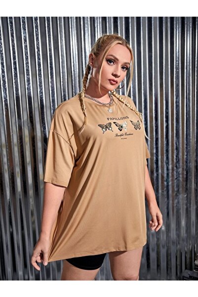 Deocept Μπεζ μπλουζάκι Oversize με στάμπα πεταλούδας