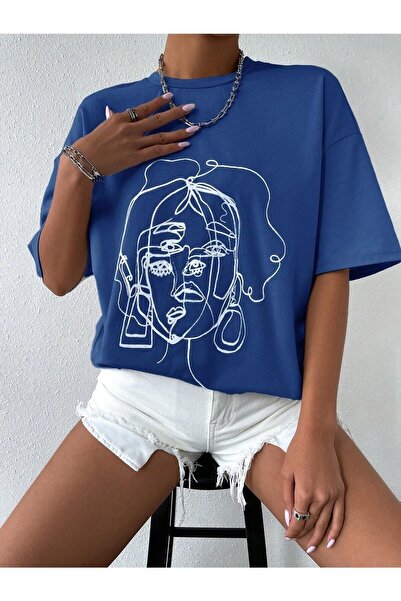 Deocept Tricou oversize pentru femei cu imprimeu cu fețe de desene animate Casual Boyfirend