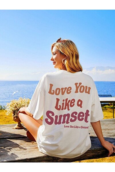 Deocept Like a Sunset Printed Tricou oversize pentru femei Casual Boyfirend