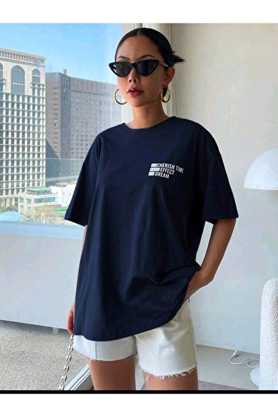 Deocept Tricou casual oversize cu imprimeu Cherish Time Effect pentru femei Boyfriend