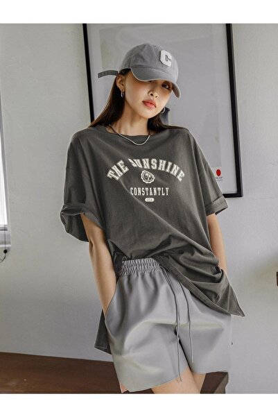 Deocept Футболка Sunshine - димчаста, з принтом, з круглим вирізом, з принтом, з короткими рукавами, бойфренд,