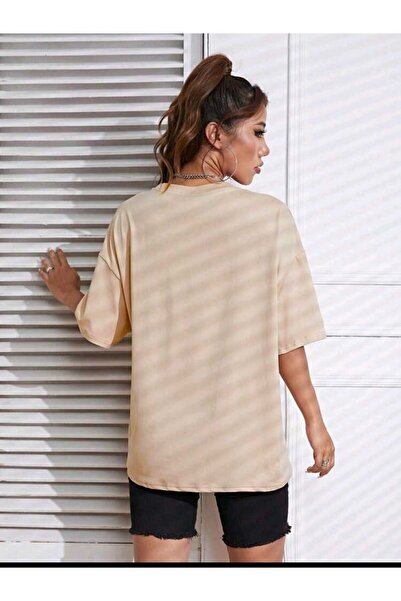 Deocept Γυναικείο LosAngel 23 Printed Oversize Casual Beige T-shirt Unisex Boyfirend