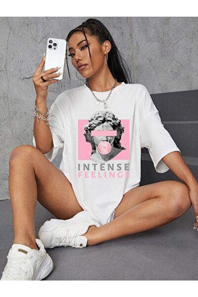 Deocept Intense Felling Printed Women's Oversize Salas T-shirt Boyfriend
