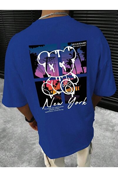 Deocept Bear New York Printed Oversize Men's T-shirt Casual Boyfirend