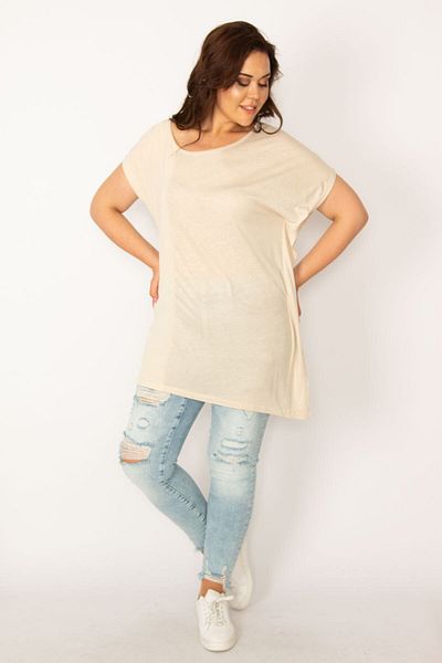 Şans Women's Plus Size Mink Side Detailed Blouse 65n33656
