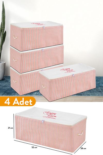 Serstil 4 bucăți - Geantă de mână cu dungi roz cu imprimeu de dimensiuni mici 52 X 28 X 21 cm