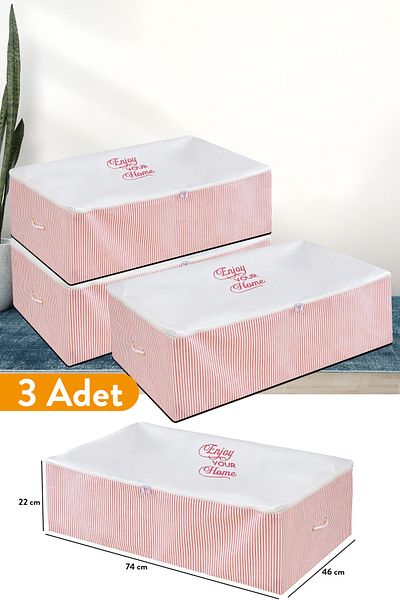 Serstil 3 bucăți - Depozit de depozitare Mega Size Underlay Pink Stripes 74 x 46 x 22 cm