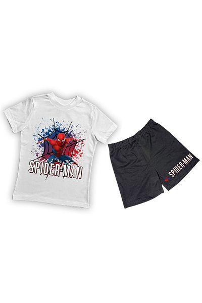SPIDERMAN unisex Spiderman printed cotton fabric short-sleeved children's two-piece suit with shorts