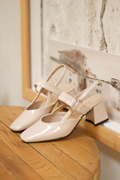 Minaj Store Marla Nude Patent Leather Ankle Women's Heeled Shoes