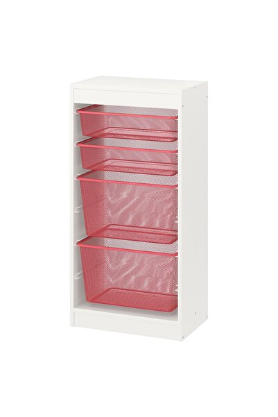 IKEA saklama ünitesi, beyaz-açık kırmızı, 46x30x94 cm