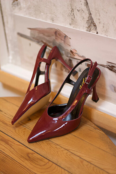 Minaj Store Ferry Burgundy Patent Leather Ankle Women's Heeled Shoes