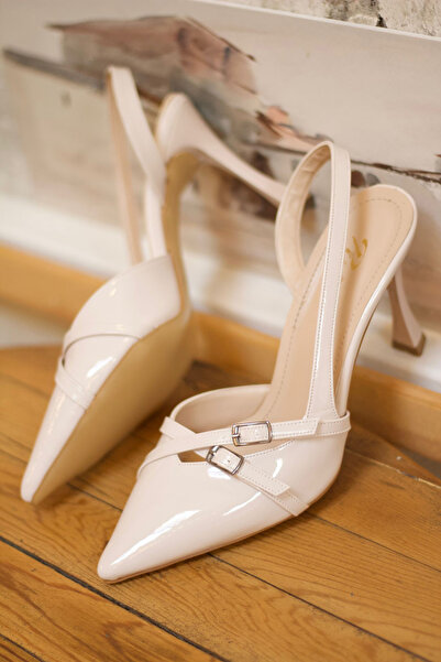 Minaj Store Nude Patent Leather Double Buckle Women's Heeled Shoes