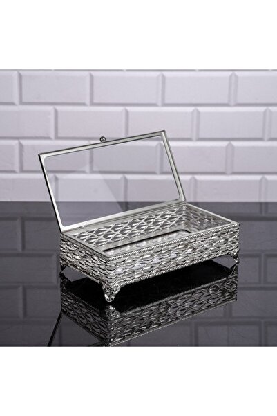 Hinora Cutie mică de prezentare dreptunghiulară din argint Nil cu oglindă - c...