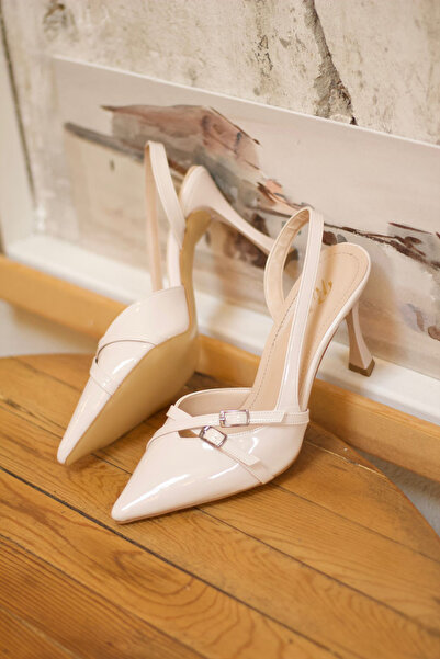 Minaj Store Nude Patent Leather Double Buckle Women's Heeled Shoes