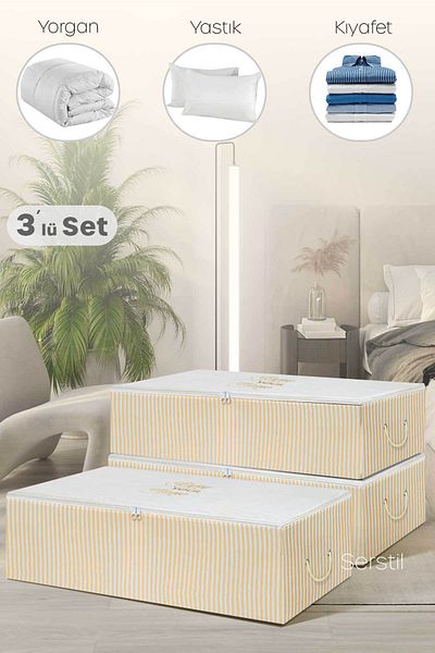 Serstil 3 Τεμάχια - Mega Size Underlay Beige ριγέ τσάντα 74 x 46 x 22 cm