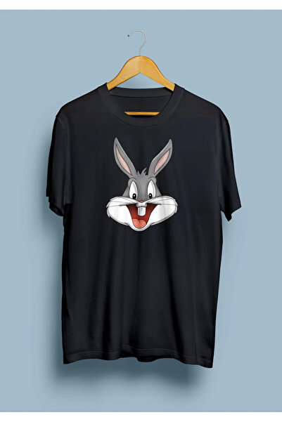oneagılyazı Unisex Bugs Bunny Cute Rabbit εμπριμέ μαύρο μπλουζάκι