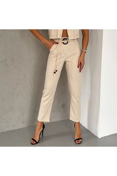 Stealle Belted Detailed Linen Trousers
