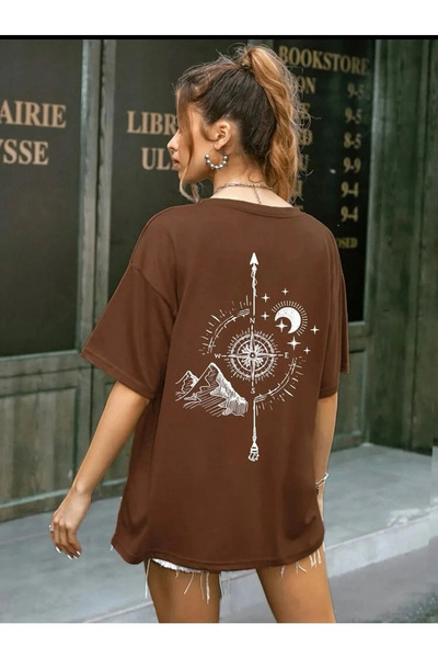 oneagılyazı Compass Graphic Printed Brown T-shirt