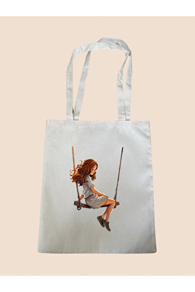 lili hediyelik Geantă din pânză imprimată Girl on the Swing - Geantă de umăr ...