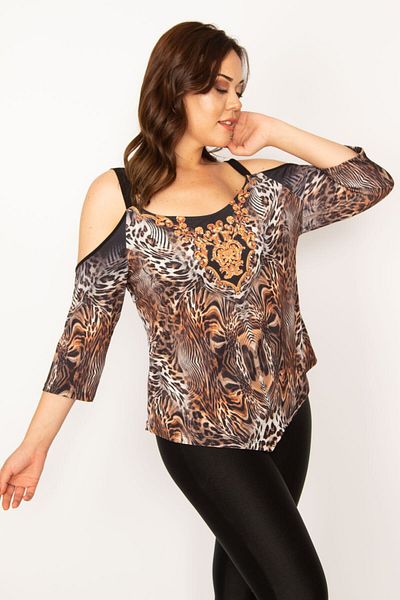 Şans Tekstil Women's Colorful Hem V-Cut Strappy Blouse 26a33543