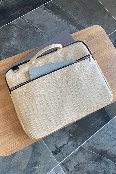 the modawest Κρεμ Crocodile Macbook Air Pro 13-14-15,6 ιντσών Αντικραδασμική τσάντα φορητού υπολογιστή