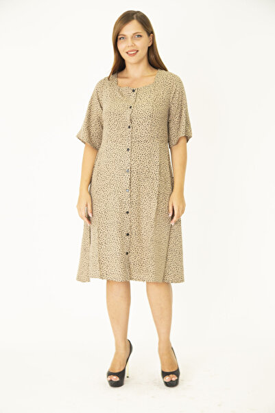 Şans Γυναικείο φόρεμα 65N36785 με κουμπιά μπροστινό ύφασμα βισκόζης με ύφασμα βιζόν για γυναίκες