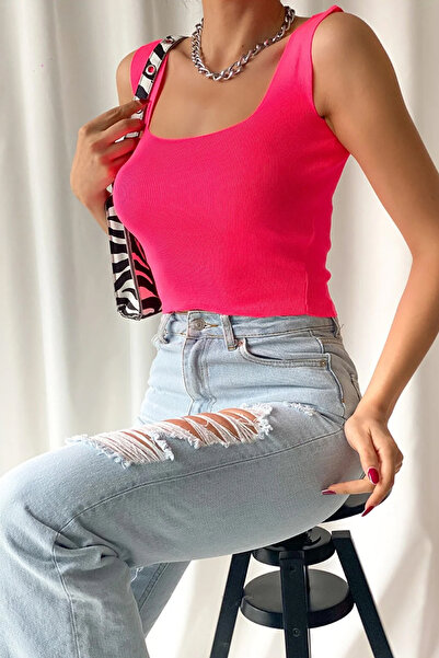 M&N Comfortable Molded Knitwear Crop Blouse - Square Collar