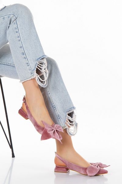 UYEGE Carolina Series Velvet Pink Bow Pointed Toe Heeled Shoes