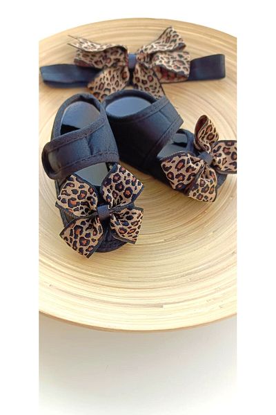 Bilge Trend Leopard Patterned Booties and Bandana Set for Baby Girl