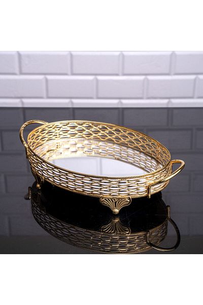 Hinora Nil Oval Small Mirrored Presentation Δίσκος σερβιρίσματος και σοκολάτας 36x20 εκ. Χρυσό