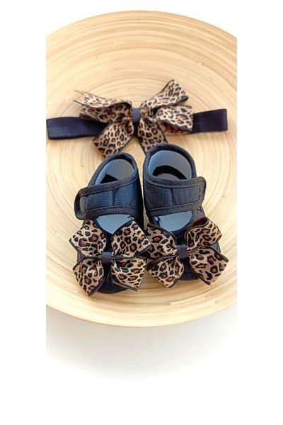 Bilge Trend Leopard Patterned Booties and Bandana Set for Baby Girl