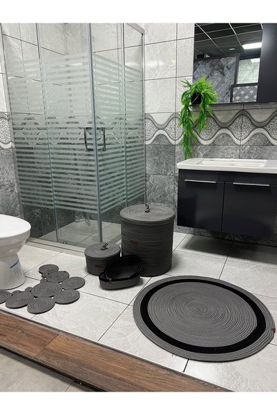 Türkmen Ev Tekstil Jute, Wicker, Bathroom Mat Set, Bathroom Basket Set, Mat S...