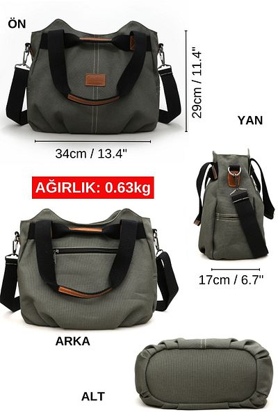 Cappadocia Vintage 3212 Demeter Women's Light Green Shoulder Hand Casual Tote with Pocket 100% Cotton Canvas Crossbody Bag