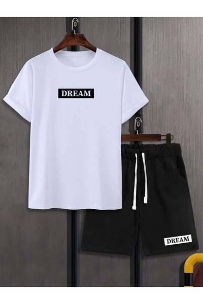 over head oh Unisex White Dream Printed Oversize Shorts T-shirt Top and Bottom Set