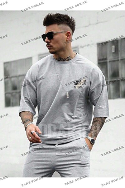 Tarzsokak Μπλουζάκι Charlie Luciano - Κοντό μανίκι με λαιμόκοψη σε γκρι στάμπα