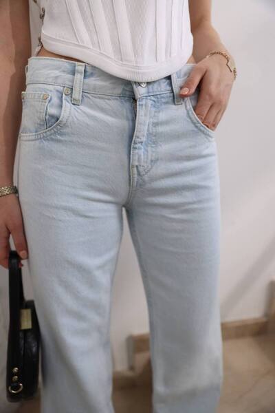 SHEVEGA Блакитні джинси з високою талією, широкими штанинами та еластичною вставкою