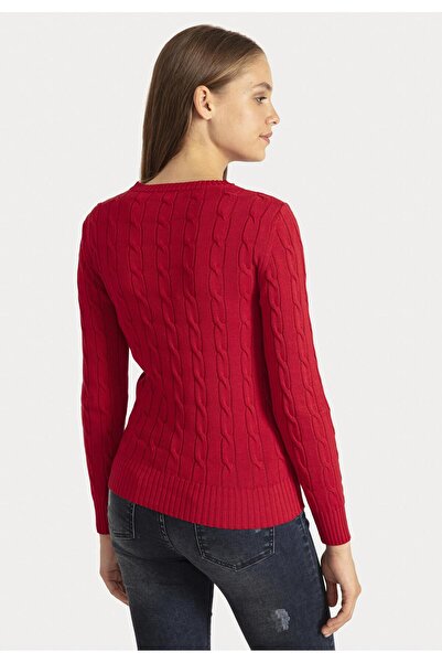 SIR RAYMOND TAILOR GOLF CLUB 1877 Si7747071 - Women's Burgundy Crew Neck Hair Braid Patterned Regular Fit Sweater