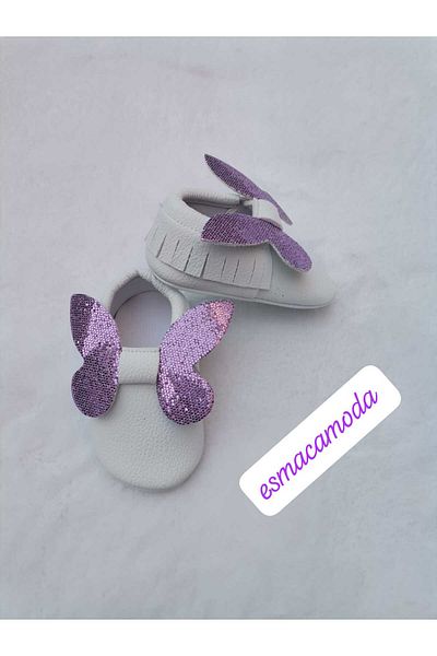 esmacamoda pantofi pentru fetiță cu panglici violet