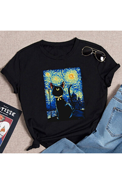 GALASHOP تي شيرت نسائي مطبوع عليه لوحة زيتية من Van Gogh موديل 76
