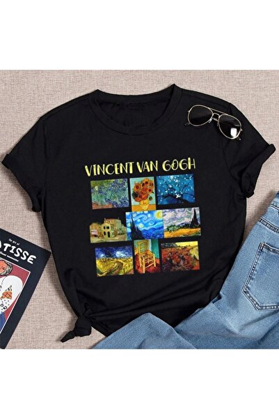 GALASHOP تي شيرت نسائي مطبوع عليه لوحة زيتية من Van Gogh موديل 80