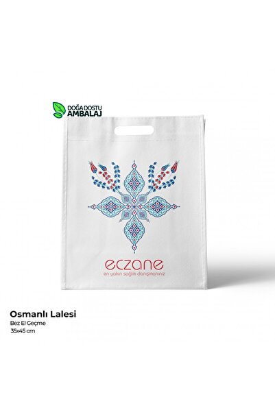 Cpost Eczane Poşeti Bez Osmanlı Lalesi El Geçme Eczane Çantası 35x45cm (25 Adet)